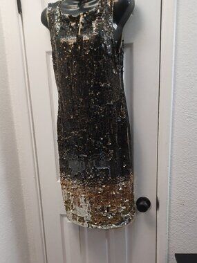 Source Unknown Women's Gold and Brown Dress *few demarcations in the sequences*